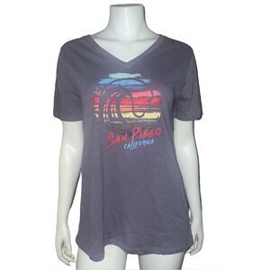 MV Sports Womens Heather Purple San Diego California V-Neck T-Shirt XL NWT